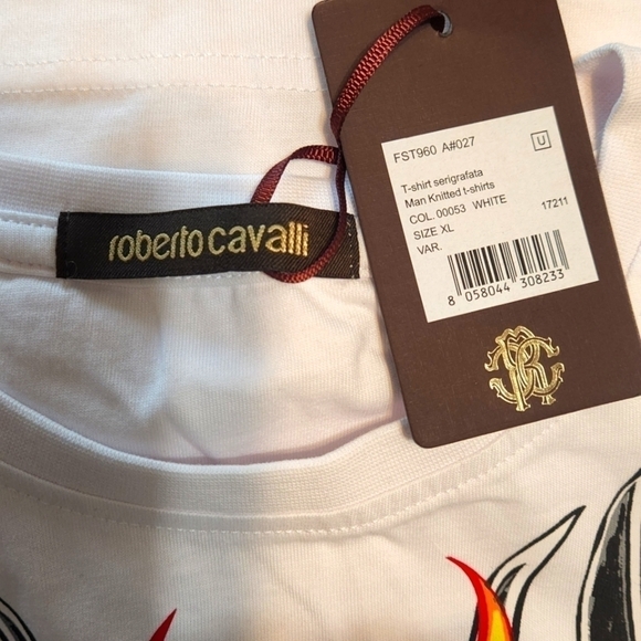 New Roberto Cavalli Tiger T-shirt Mens White XL - Picture 6 of 6